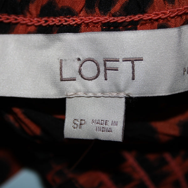 Loft NEW Sz S Petite Orange Black Animal Print Collared 100% Polyester Top
