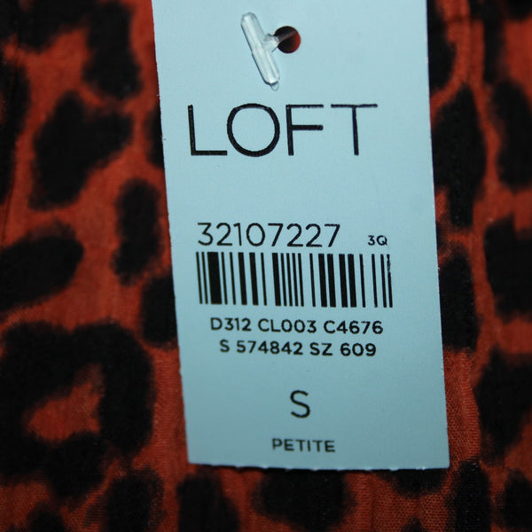 Loft NEW Sz S Petite Orange Black Animal Print Collared 100% Polyester Top