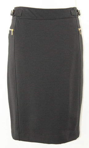 Carol Vee Sz 8 Black Straight Gold Metal Detail Rayon Poly Spandex Skirt 297N