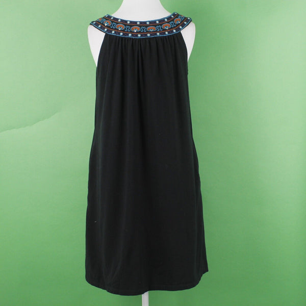Industrie B Sz M Black Multi Embroidered Side Pockets Cotton Blend Knit Dress