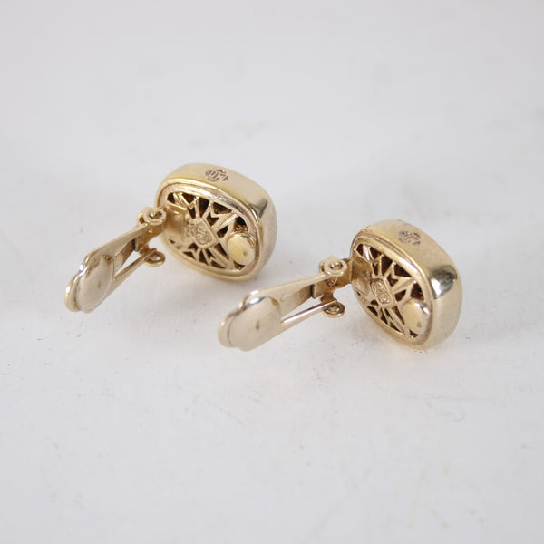 JM Earrings 3/4 inch Clip On Garnet Heavy Earrings