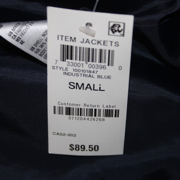 Style Co Jacket $90 Sz S Industrial Blue Collared Pockets Faux Leather Polyester