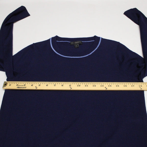 J Crew Sz S Navy Blue Red Lt Blue Tie Detail Crew Neck Fine Merino Wool Sweater