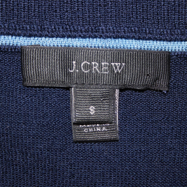 J Crew Sz S Navy Blue Red Lt Blue Tie Detail Crew Neck Fine Merino Wool Sweater