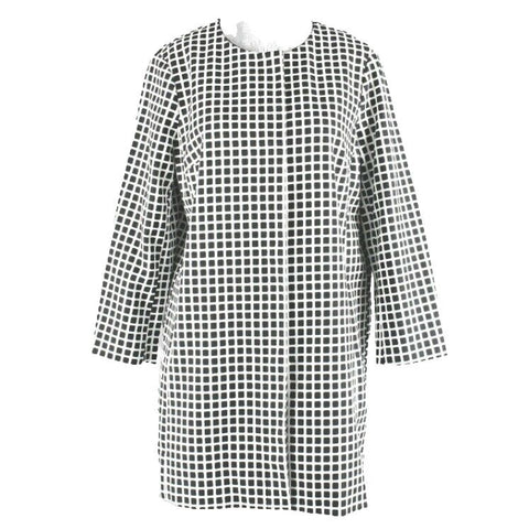 Charter Club Sz 6 White Black Check Cotton Blend Lined Coat