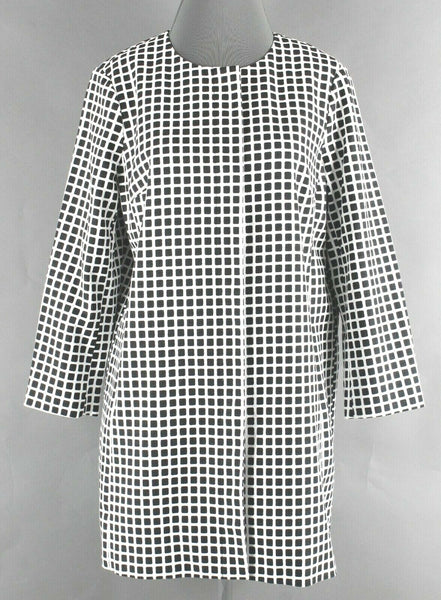 Charter Club Sz 6 White Black Check Cotton Blend Lined Coat