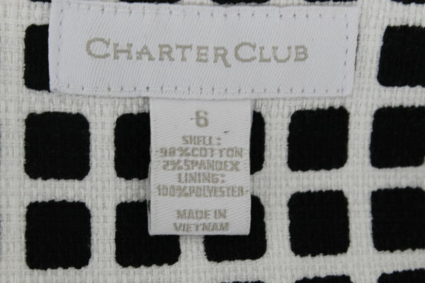 Charter Club Sz 6 White Black Check Cotton Blend Lined Coat