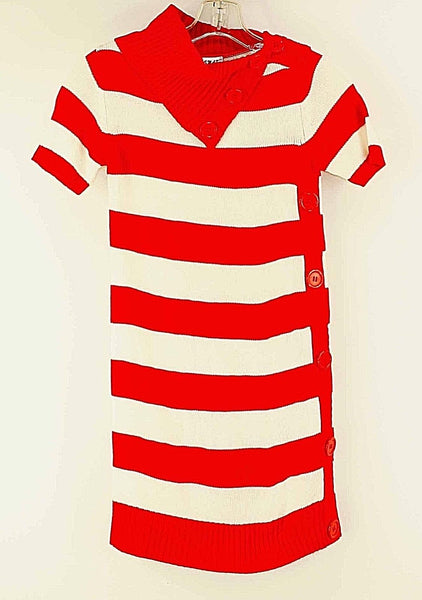 SWAK NEW $34 Sz 7/8 Red White Stripe Button Collar Acrylic Sweater Dress