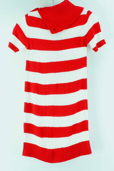 SWAK NEW $34 Sz 7/8 Red White Stripe Button Collar Acrylic Sweater Dress
