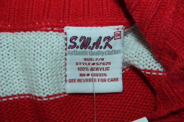 SWAK NEW $34 Sz 7/8 Red White Stripe Button Collar Acrylic Sweater Dress