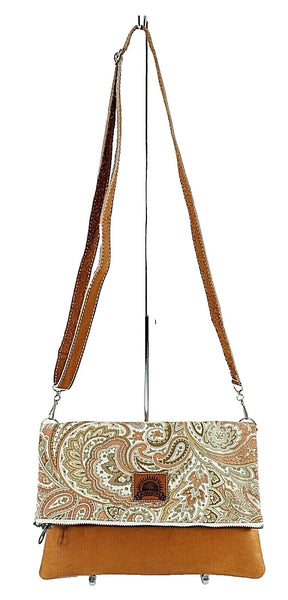Sunshine Sz 11 x 7.5 x 1 Cognac Multi Paisley Leather Convertible Purse
