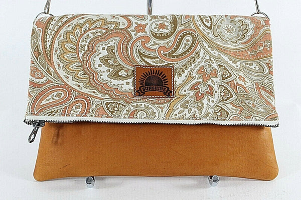 Sunshine Sz 11 x 7.5 x 1 Cognac Multi Paisley Leather Convertible Purse