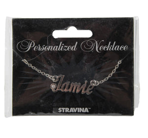 JAMIE NEW Name Silvertone Rhinestone 14.5" w 4.5" Multi Ring Ext Necklace