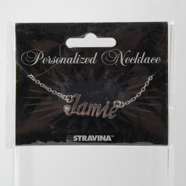 JAMIE NEW Name Silvertone Rhinestone 14.5" w 4.5" Multi Ring Ext Necklace