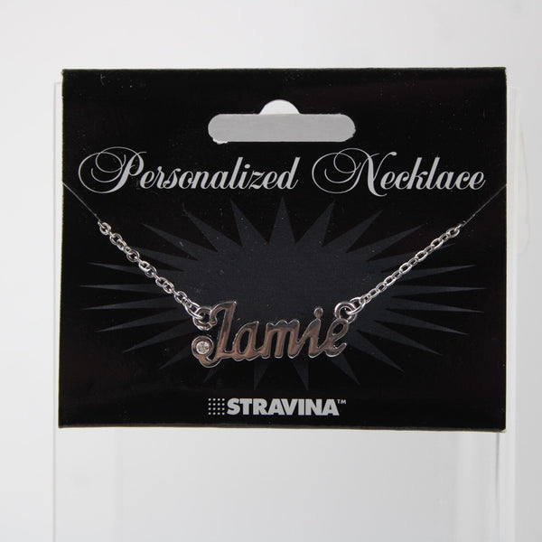 JAMIE NEW Name Silvertone Rhinestone 14.5" w 4.5" Multi Ring Ext Necklace