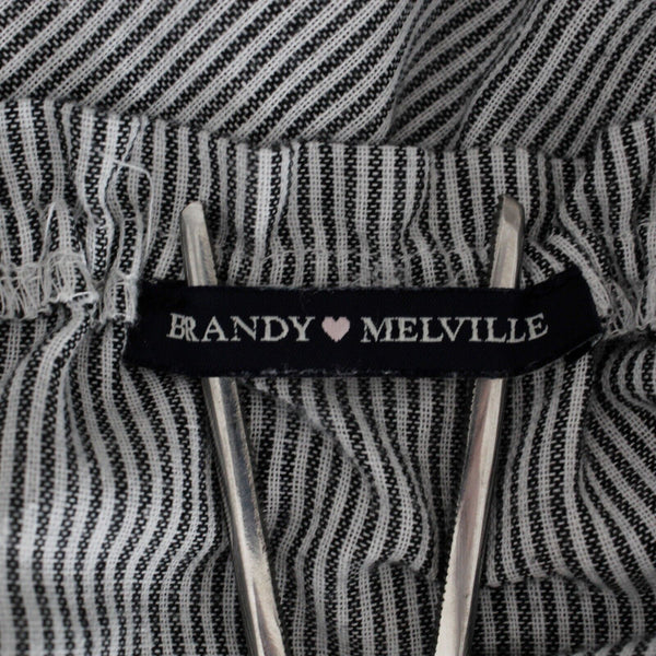 Brandy Melville Sz S Charcoal White Stripe Off Shoulder Elastic Cuff Cotton Top