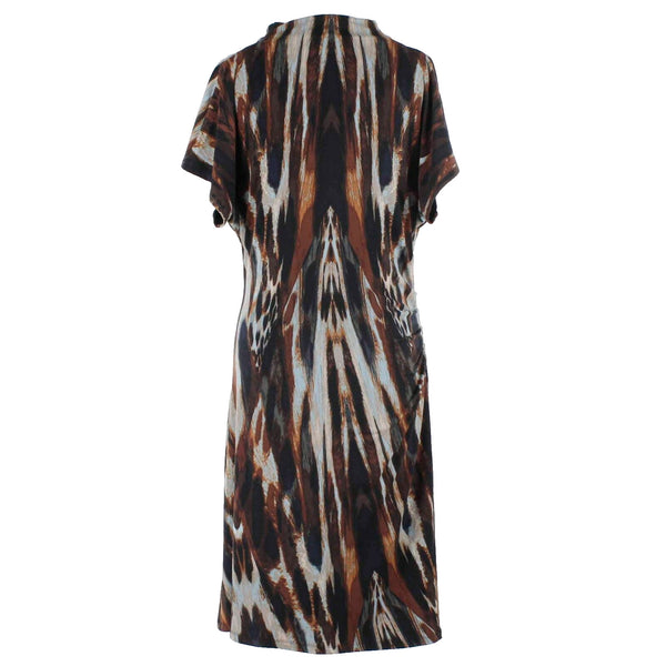 Calvin Klein NEW $100 Sz S Brown Multi Ruched Cowl Neck Poly Blend Dress