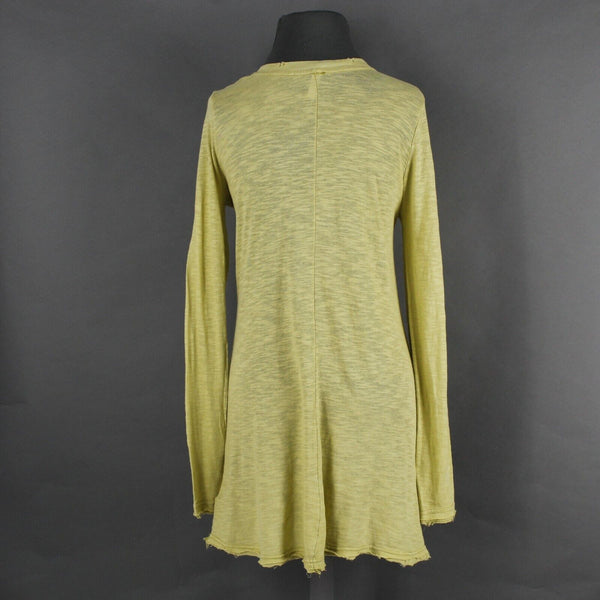 We The Free Sz SP Lime Green V Neck Semi Sheer Long Sleeve 100% Cotton Top