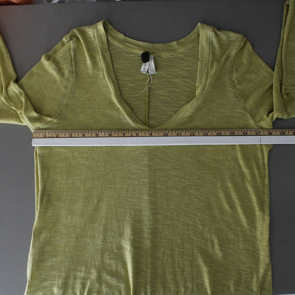 We The Free Sz SP Lime Green V Neck Semi Sheer Long Sleeve 100% Cotton Top