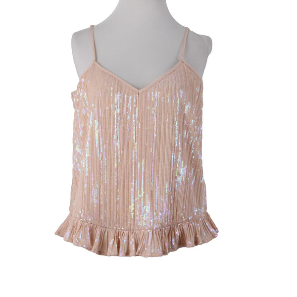 Anthropologie Top NEW $98 Sz 4 Pink Sequin Ruffle Peplum 100% Polyester Top