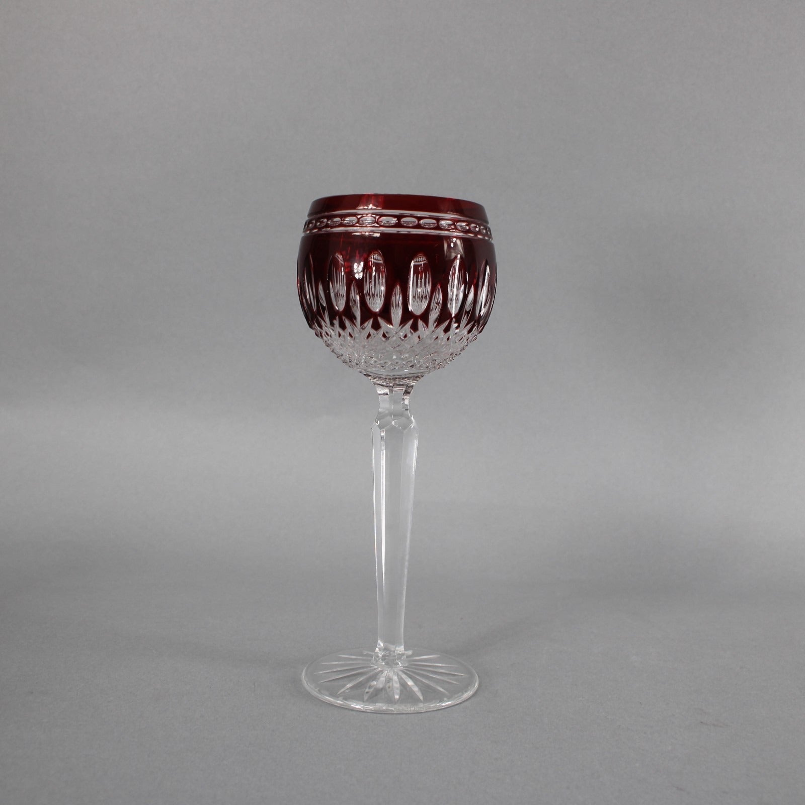 Bohemian Wine Glass Czechoslovakia Crystal Cut Burgundy Red 8" Wine Glass