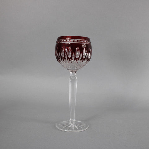Bohemian Wine Glass Czechoslovakia Crystal Cut Burgundy Red 8" Wine Glass