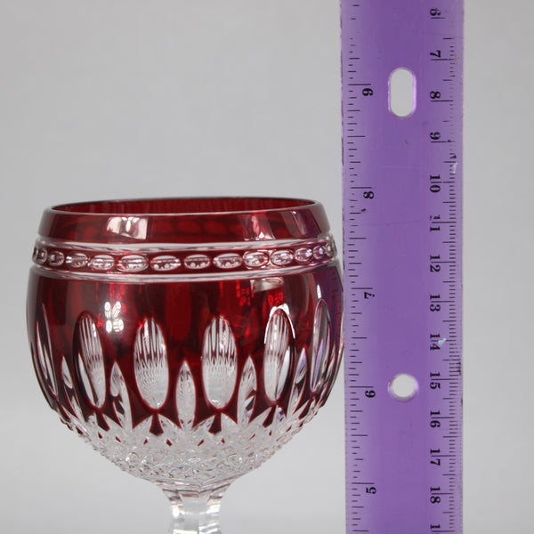 Bohemian Wine Glass Czechoslovakia Crystal Cut Burgundy Red 8" Wine Glass