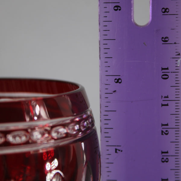 Bohemian Wine Glass Czechoslovakia Crystal Cut Burgundy Red 8" Wine Glass