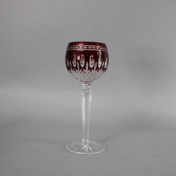 Bohemian Wine Glass Czechoslovakia Crystal Cut Burgundy Red 8" Wine Glass