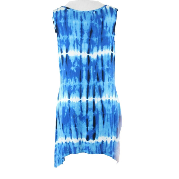 Belldini Sz M Blue White V Neck Tie Dye Rhinestone Viscose Blend Top