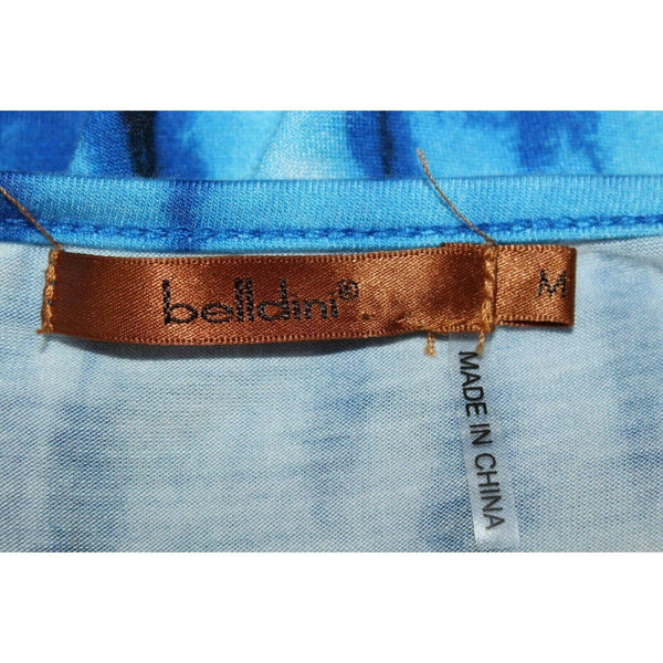 Belldini Sz M Blue White V Neck Tie Dye Rhinestone Viscose Blend Top