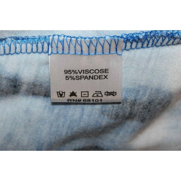 Belldini Sz M Blue White V Neck Tie Dye Rhinestone Viscose Blend Top