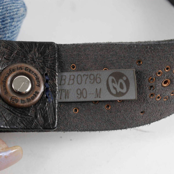 Bandolier NEW $210 Sz M 32 - 38 Black Leather Rose Goldtone Rhinestone Belt