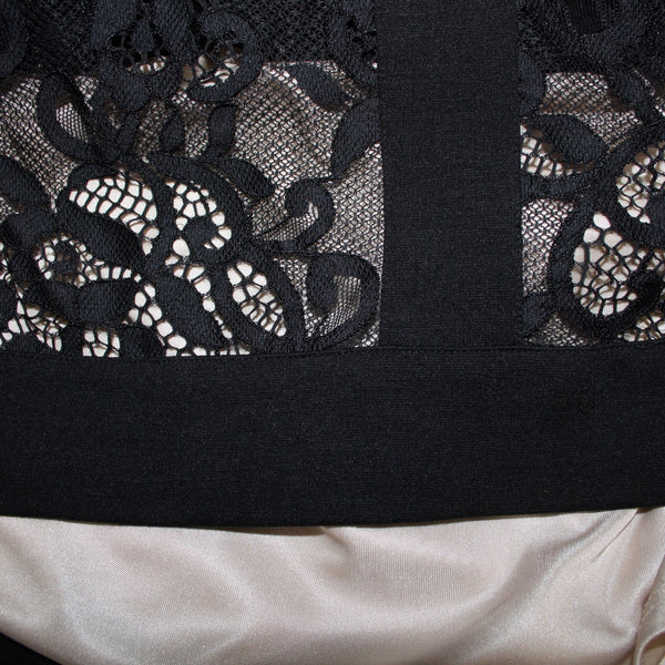 Laundry Shelli Segal Dress Sz 10 Black Lace over Nude Slip Poly Blend Dress