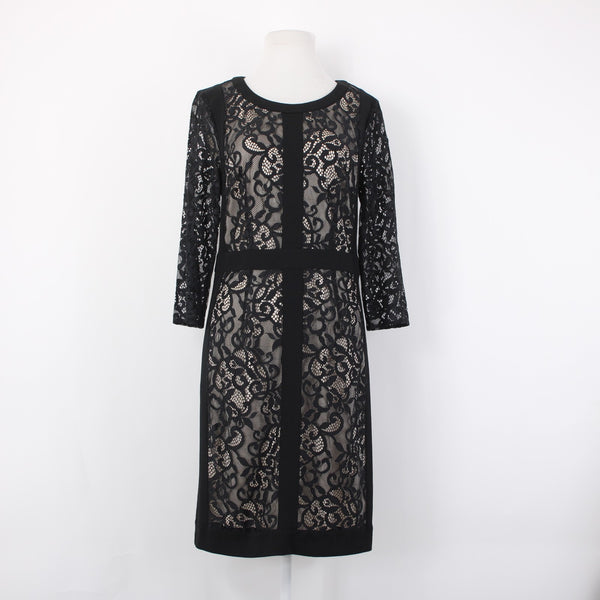 Laundry Shelli Segal Dress Sz 10 Black Lace over Nude Slip Poly Blend Dress