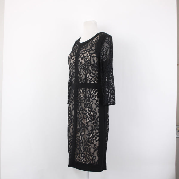 Laundry Shelli Segal Dress Sz 10 Black Lace over Nude Slip Poly Blend Dress