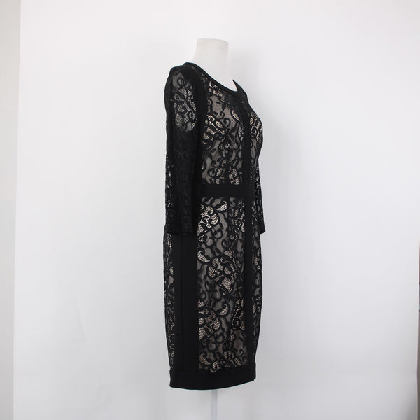 Laundry Shelli Segal Dress Sz 10 Black Lace over Nude Slip Poly Blend Dress