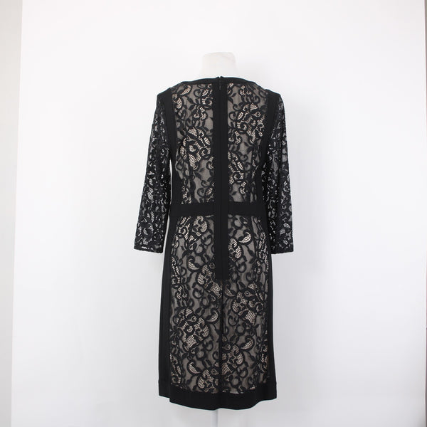 Laundry Shelli Segal Dress Sz 10 Black Lace over Nude Slip Poly Blend Dress