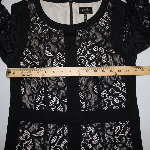 Laundry Shelli Segal Dress Sz 10 Black Lace over Nude Slip Poly Blend Dress