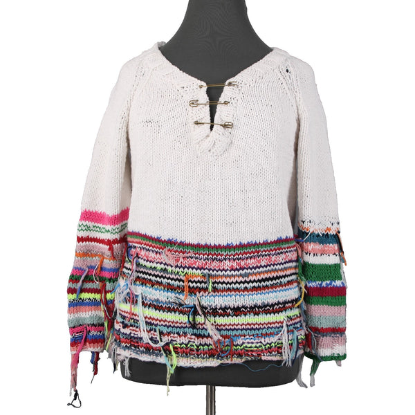 Cavia Sweater Sz M White Multi Color Over Sized Open Knit Fringe Yarn Sweater