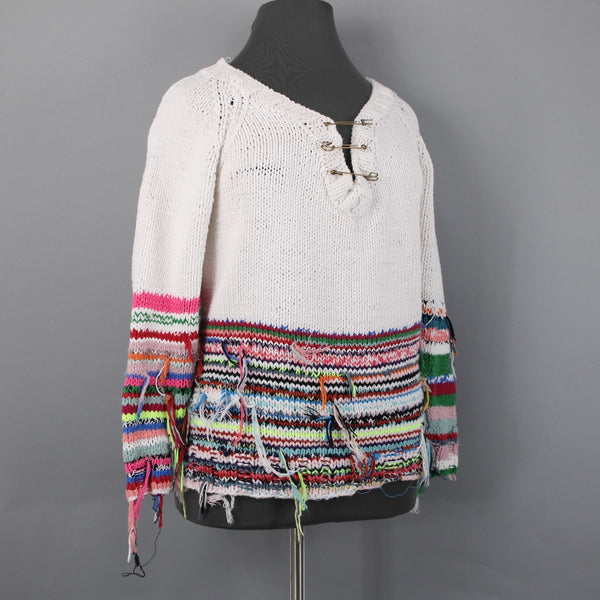 Cavia Sweater Sz M White Multi Color Over Sized Open Knit Fringe Yarn Sweater