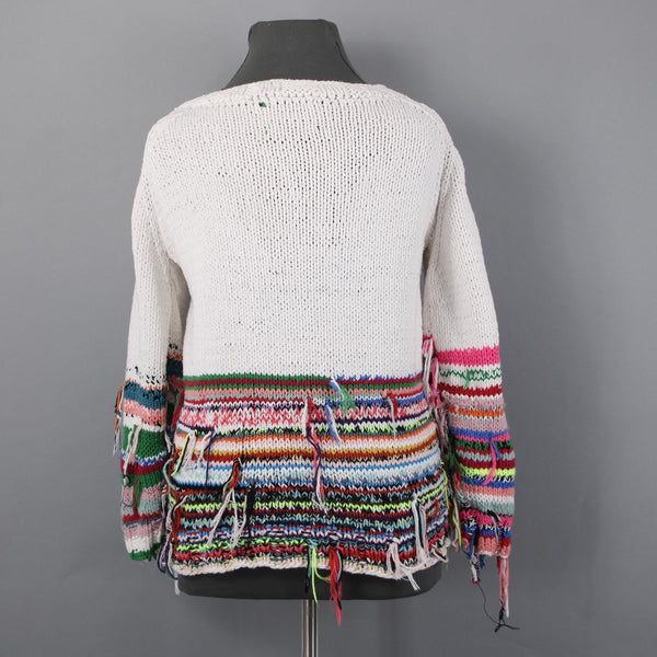 Cavia Sweater Sz M White Multi Color Over Sized Open Knit Fringe Yarn Sweater