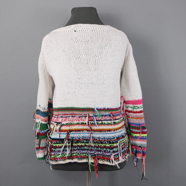 Cavia Sweater Sz M White Multi Color Over Sized Open Knit Fringe Yarn Sweater