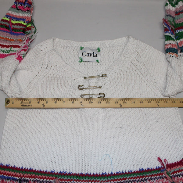 Cavia Sweater Sz M White Multi Color Over Sized Open Knit Fringe Yarn Sweater