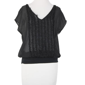 Isda Co NEW $163 Clipped Sz S Black Sheer V Neck Short Sleeve Poly Cotton Top
