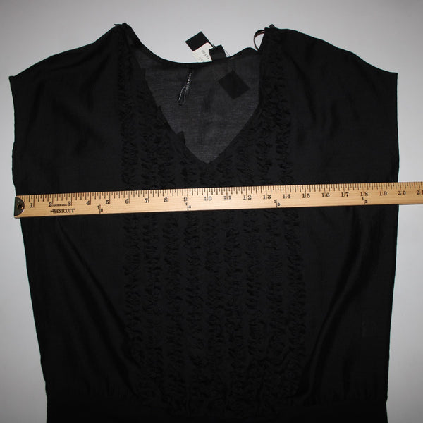 Isda Co NEW $163 Clipped Sz S Black Sheer V Neck Short Sleeve Poly Cotton Top