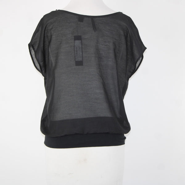 Isda Co NEW $163 Clipped Sz S Black Sheer V Neck Short Sleeve Poly Cotton Top