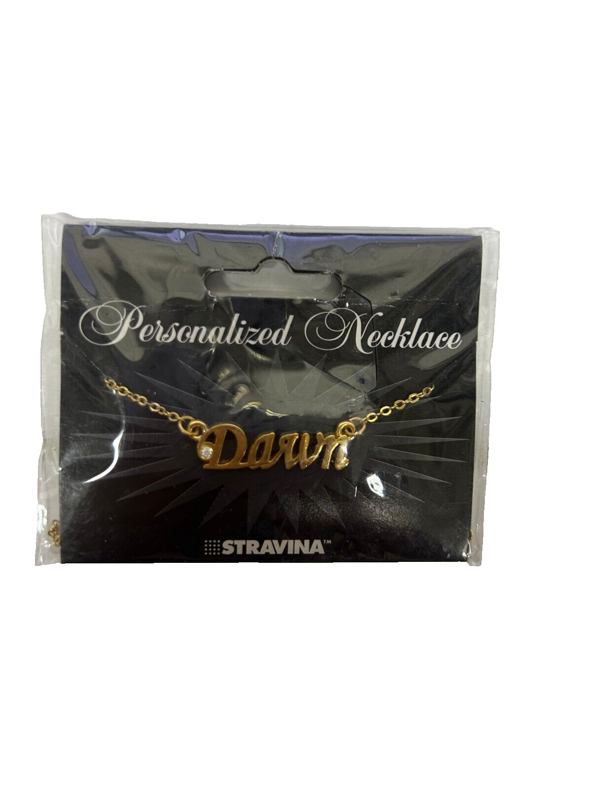 DAWN NEW Name Goldtone Rhinestone Accent 18" w 1.5" Ring Ext Necklace