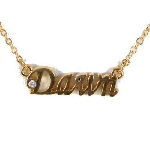 DAWN NEW Name Goldtone Rhinestone Accent 18" w 1.5" Ring Ext Necklace