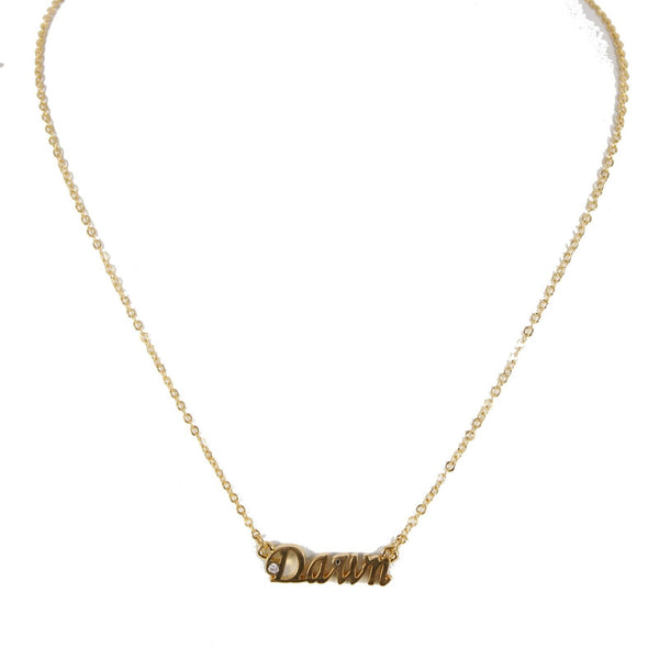DAWN NEW Name Goldtone Rhinestone Accent 18" w 1.5" Ring Ext Necklace